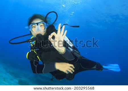 Beautiful woman scuba diving