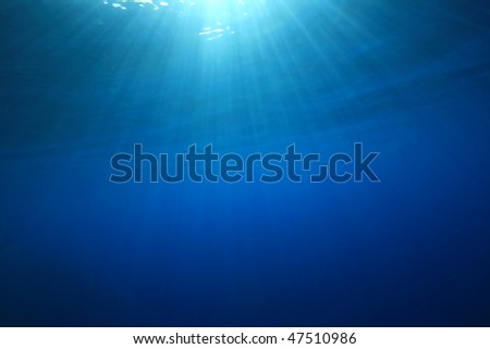 Abstract blue water background with sun beams