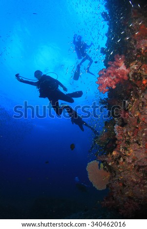 Scuba diving coral reef underwater ocean