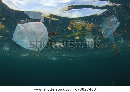 Plastic carrier bags pollution in ocean