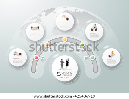 Design business circle infographic, Business template 5 options, can be used for workflow layout, diagram, number options, timeline, milestones.