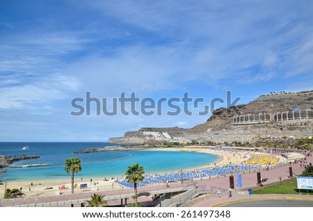 PUERTO RICO, SPAIN - FEBRUARY 10; View at Playa de Amadores by the town Puerto Rico at the Canary Islands in Spain. Photo taken on February 10,  2015, in Puerto Rico, Spain.