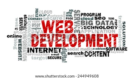 web development word cloud with related tags