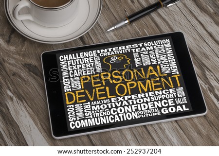 personal development word cloud on touch screen