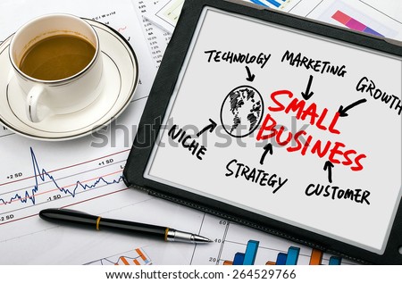 small business concept diagram hand drawing on tablet pc