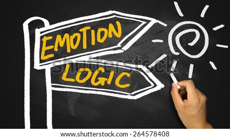 emotion or logic signpost concept hand drawing on blackboard