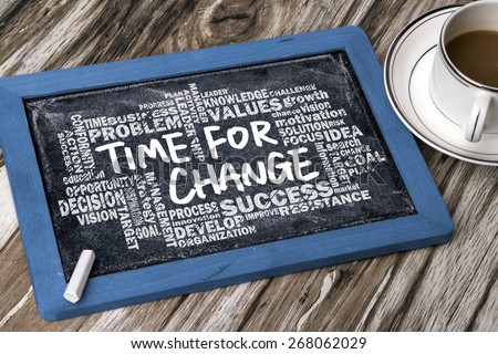 time for change concept with related words cloud on blackboard