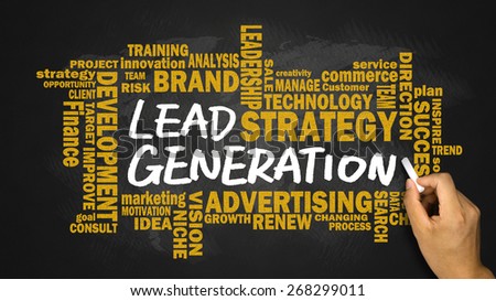 lead generation concept handwritten on blackboard with related words cloud