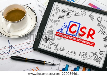 corporate social responsibility csr concept hand drawing on tablet pc