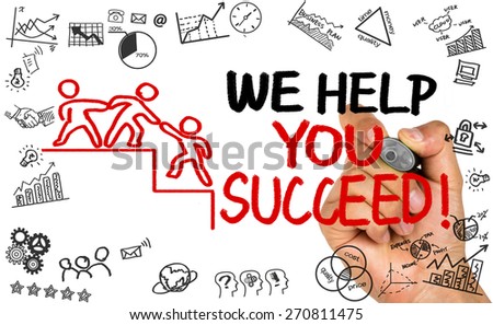 we help you succeed concept hand drawing on whiteboard