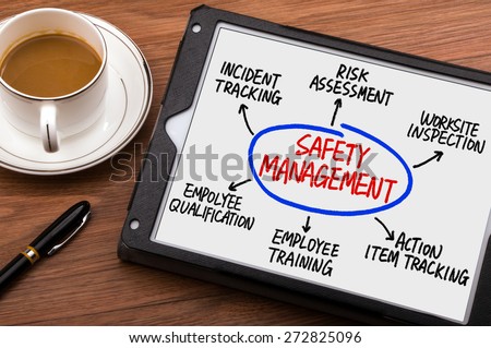 safety management concept diagram hand drawing on tablet pc