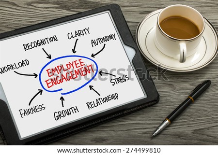 employee engagement concept diagram hand drawing on tablet pc