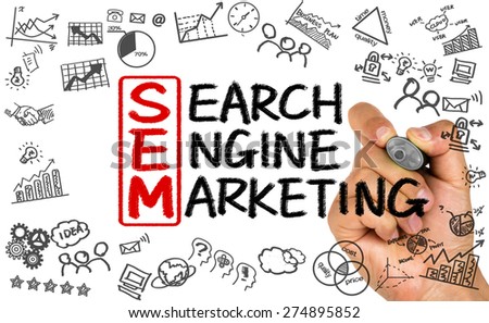 SEM concept:search engine marketing handwritten on whiteboard