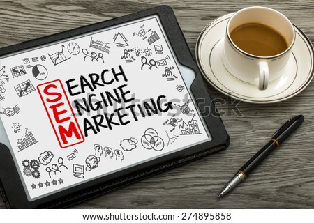 SEM concept:search engine marketing handwritten on tablet pc