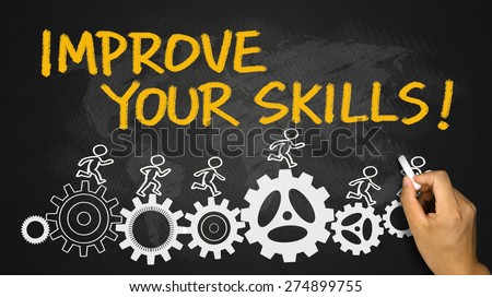improve your skills concept hand drawing on blackboard