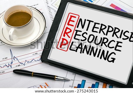 ERP concept:enterprise resource planning handwritten on tablet pc