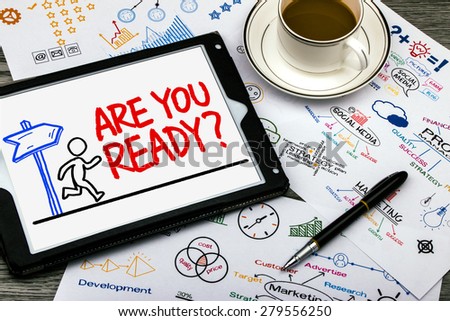 are you ready concept hand drawn on tablet pc