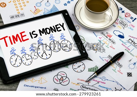 time is money concept hand drawn on tablet pc