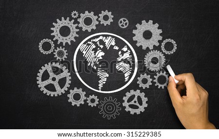 business concept: gears around earth