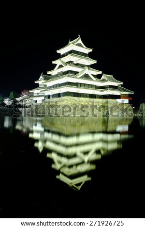 Matsumoto castle reflection in the night time / Matsumoto castle