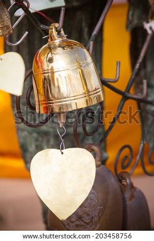Metal bell in  Golden mountain temple. Thailand.