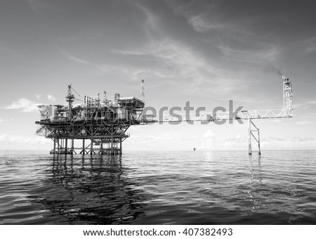 Offshore production platform in the sea for oil and gas production.