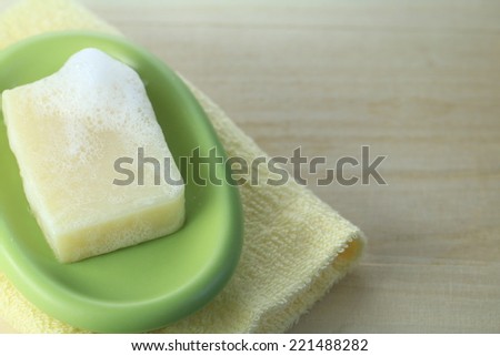 Natural soap bar on a  dish