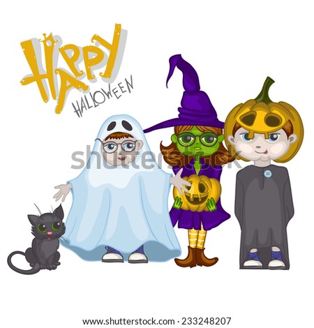 Halloween Children Trick Or Treating In Halloween Costume