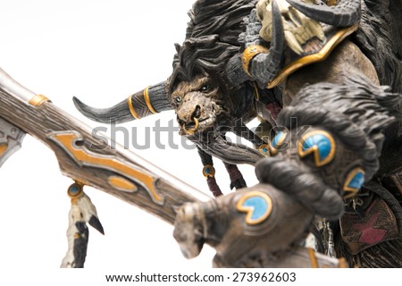 Istanbul, Turkey - April 09, 2015: Tauren characters from the world of warcraft game. Action figures. 2007 Dc Unlimited, Dc Comics and Blizzard Entertainment, Inc. All Right Reserved.