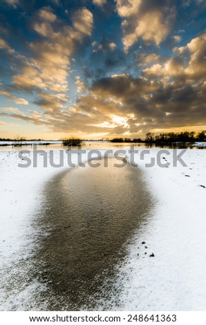 nice sunset with snow and water