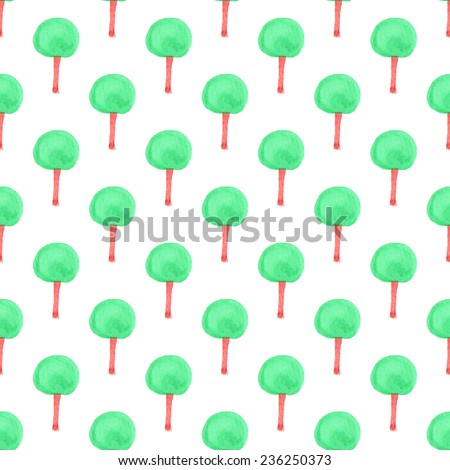 Watercolor seamless pattern with trees.  Aquarelle hand drawn background for blog, web design, scrapbooks, party invitations and wedding cards.