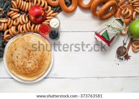 Maslenitsa festival meal. Pancake on white background