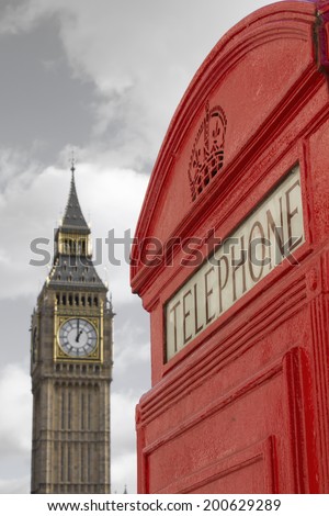 London Red Telephone Box with Big Ben on the background