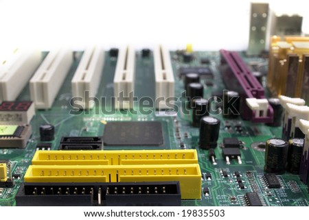 Mother  board with electronic elements on a white background