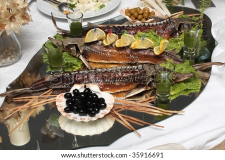 Russian fish dish from a sturgeon at restaurant