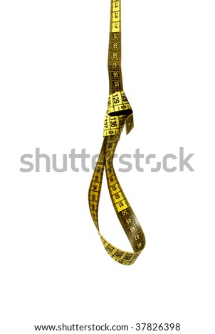 Loop from measurement tape isolated on white. Contept of bad diet, excess weight problem.