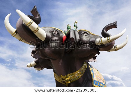 elephant statue Three the Erawan head in Thailand