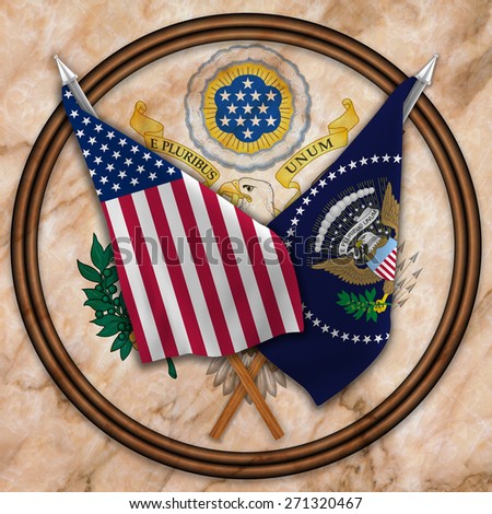 Flag of the United States of America with the flag of the president isolated ,and Great Seal Of The USA(obverse)