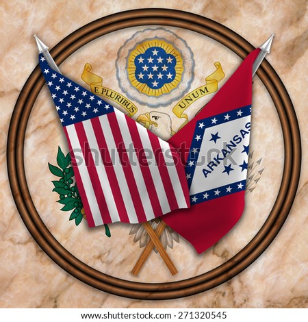 Flag of the United States of America with the Flag of Arkansas isolated ,and Great Seal Of The USA(obverse)