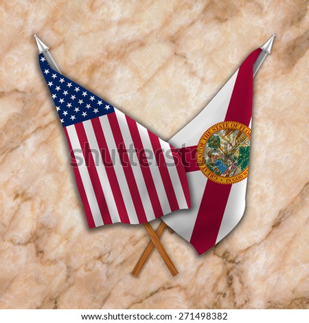 Flag of the United States of America with the   Flag of Florida  isolated on sweet marble light brown