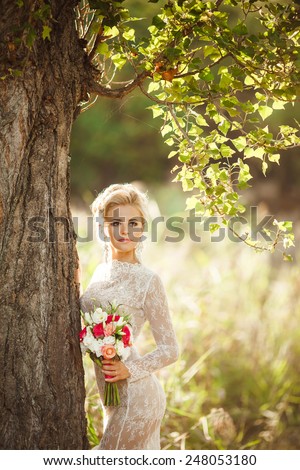 Beautiful Bride Portrait wedding makeup, wedding hairstyle, Wedding dress. Wedding decoration. soft selective focus. gorgeous young bride