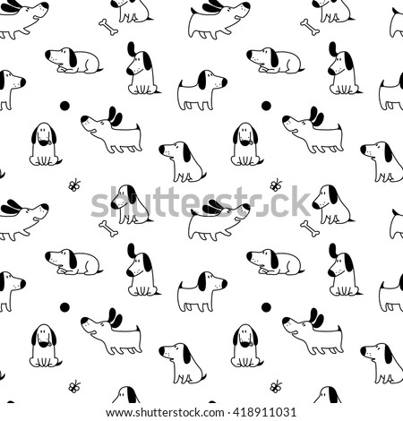 Seamless pattern with cute dogs. Vector illustration with funny puppies. Background for fabric, textile design, wrapping paper or wallpaper.