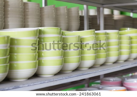 A lot of colorful bowls in a shop