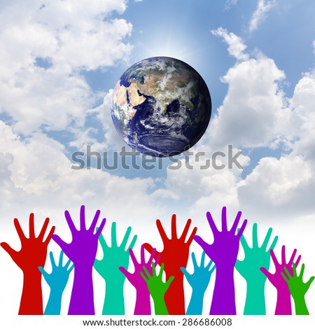 Group of Hands United as One for Global Environmental Preservation.Environment concept. Elements of this image furnished by NASA.