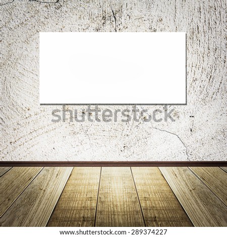 Blank white board on old empty room with concrete wall background vintage effect style