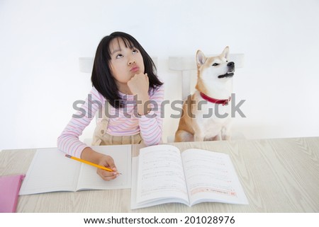 Shiba Inu and girls to think about the answer of the problem