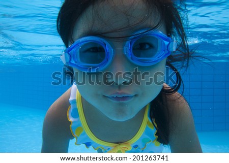 Girl swimsuit diving into water