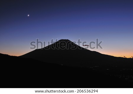 Mt. Fuji And The Crescent Moon