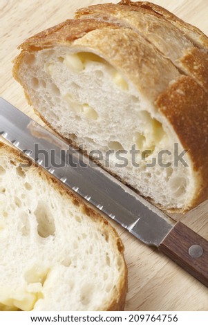 French Bread cut with Knife