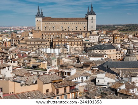 Overview of medieval city of Toledo with Alcatraz as a focal point.